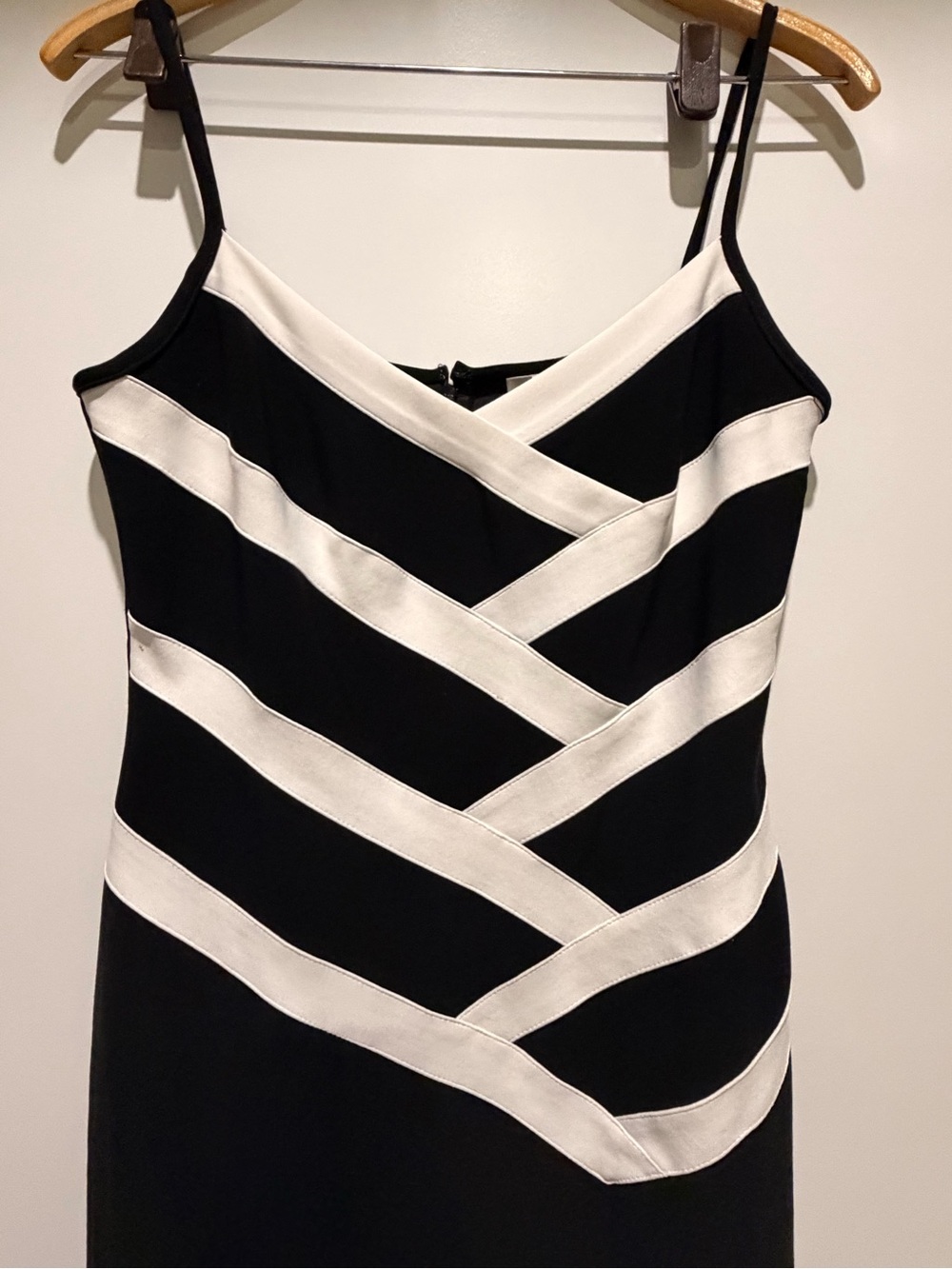 Joseph Ribkoff Black Dress with White Diagonal Banding - Picture 2 of 6